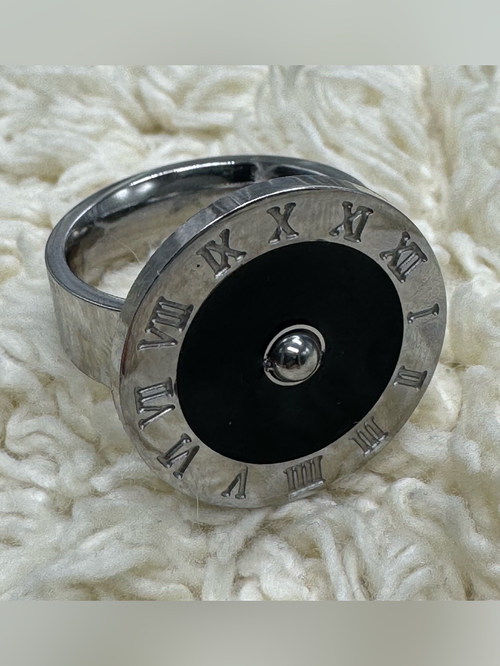 Black Enamel Roman Numeral Stainless Steel Ring